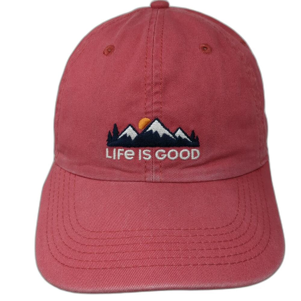 Life is Good Baseball Cap Red One Size Embroidered Mountain Graphic Cotton Hat